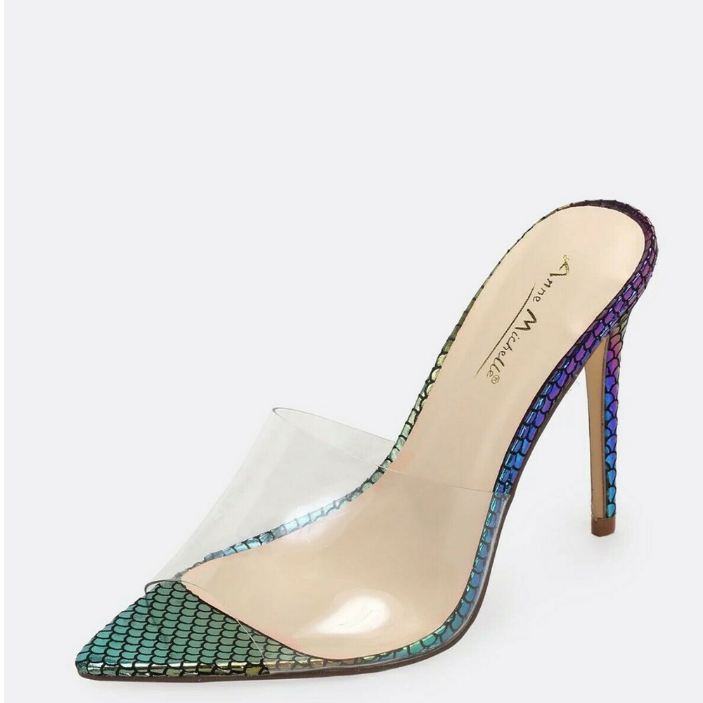 NEW🔥 Rainbow Clear Peep Toe Slip-On Mules Sandals - Picture 4 of 6